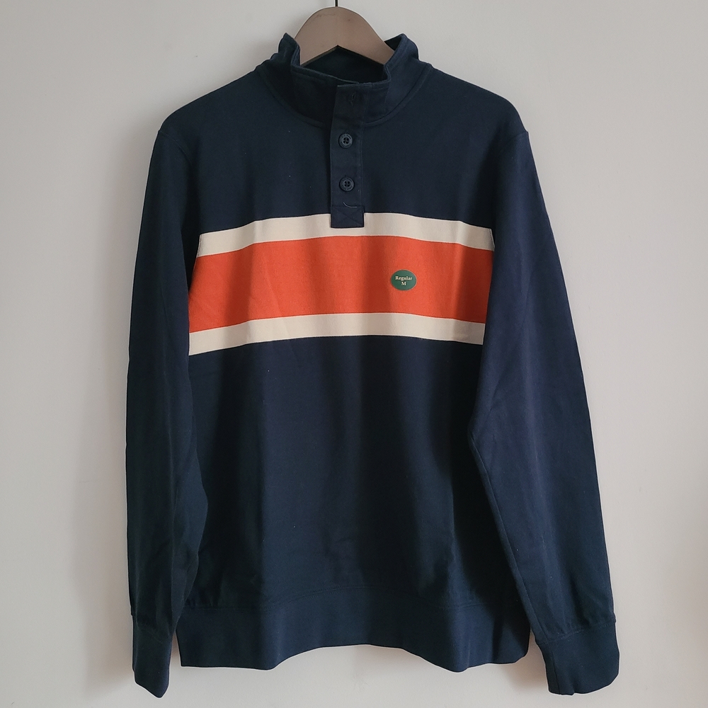 L.L. Bean Navy and Orange Long Sleeve Shirt 100% Cotton Size M